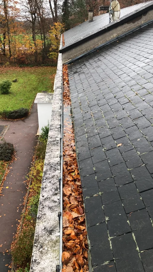 Ardoise — Toiture en ardoise et chéneau en fin d'automne